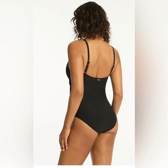 SEA LEVEL Australia Spinnaker Cross Front One Piece Tummy Control Black,size 4US - Picture 5 of 14